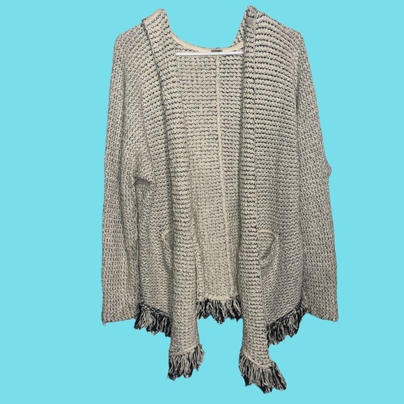 Free People Sweaters - Free People Knit Fringe Hooded Jacket Cardigan